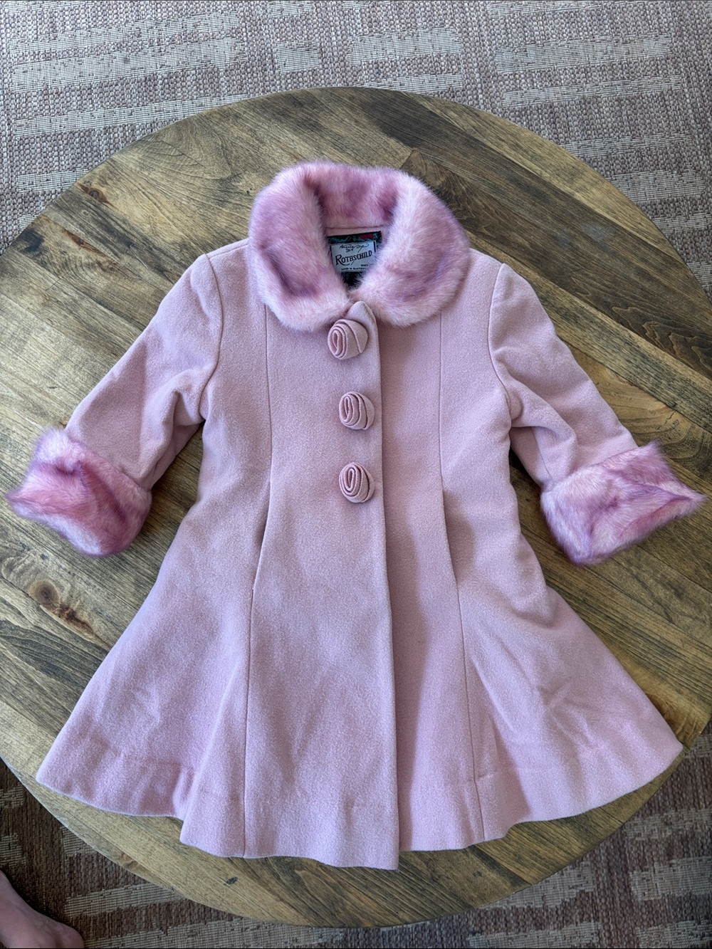 Girls Rothschild Pink Rose Wool and Faux Fur Coat